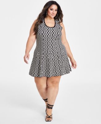 Nina Parker - Plus Size Geo-Print Fit & Flare Sweater Dress