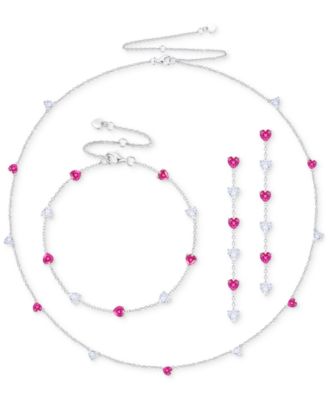 Macy's - Lab Created Ruby (5-1/2 ct. t.w.) & White Sapphire (5-1/2 ct. t.w.) Heart Necklace, Bracelet & Earrings in Sterling Silver