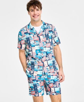Original Penguin - Men's Slim-Fit Tropical-Print Button-Down Camp Shirt