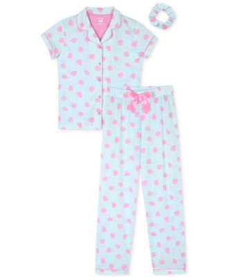 Max & Olivia - Little & Big Girls Strawberry-Print Long Coat Pajamas, 3 Piece Set