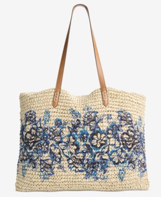 Style & Co - Extra-Large Blue Floral Straw Tote