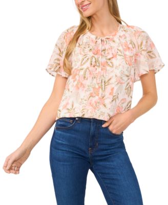 CeCe - Women's Flutter-Sleeve Tie-Neck Blouse