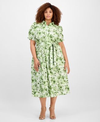 Anne Klein - Plus Size Cotton Puff-Sleeve Cotton Dress