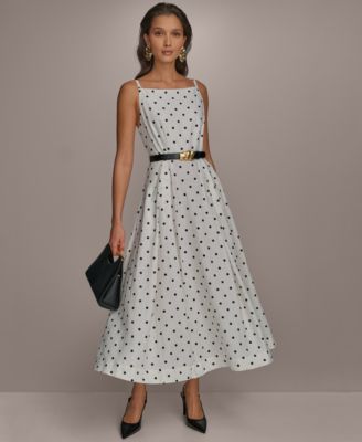 Donna Karan New York - Women's Linen-Blend Polka-Dot A-Line Dress