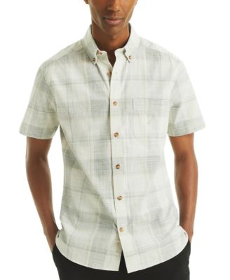Nautica - Men's Short Sleeve Button-Down Plaid Oxford Shirt