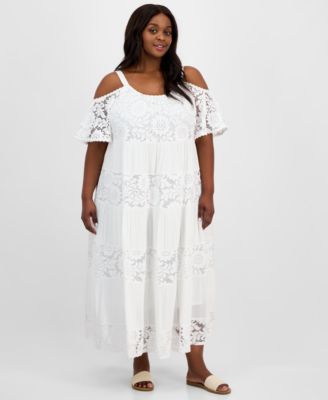 Robbie Bee - Plus Size Scoop-Neck Cold-Shoulder A-Line Dress