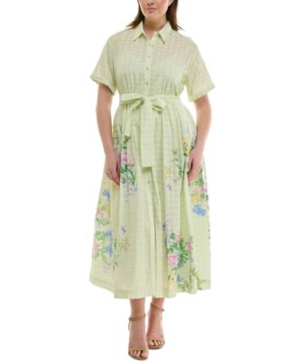 Taylor - Plus Size Cotton Eyelet Floral-Print Shirtdress