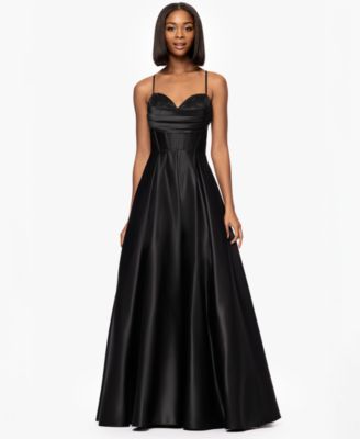 Blondie Nites - Juniors' Rhinestone Draped-Neck Corset Gown