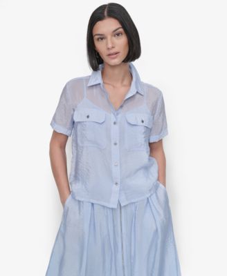 DKNY - Women's Short-Sleeve Button-Front Tech Shirt