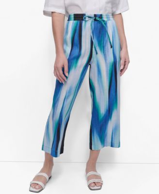 DKNY - Women's Cropped Printed Linen Pull-On Pants