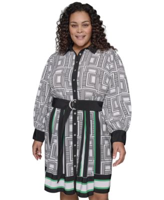 KARL LAGERFELD PARIS - Plus Size Geometric-Print Shirtdress