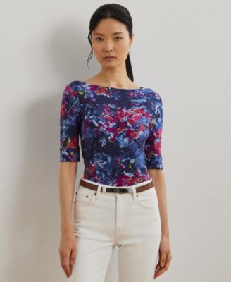 Lauren Ralph Lauren - Women's Print Stretch Cotton Boatneck Tee
