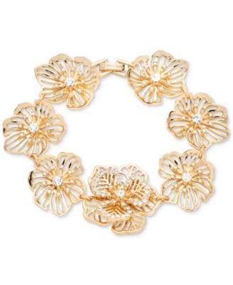Marchesa - Gold-Tone Crystal Flower Flex Bracelet