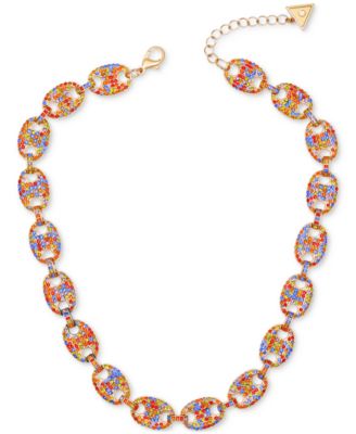 GUESS - Gold-Tone Rainbow Rhinestone Large Link Collar Necklace, 16" + 2" extender