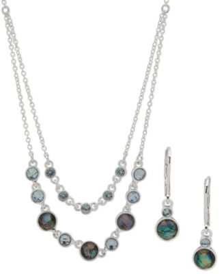 Anne Klein - Silver-Tone Stone Layered Statement Necklace & Drop Earrings Set