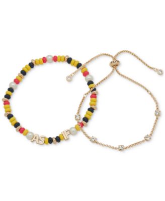 Clueless - Gold-Tone 2-Pc. Set Crystal Slider & As If Mixed Bead Stretch Bracelets