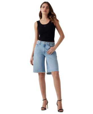 GUESS - Women's Kai High-Rise Wide-Leg Raw-Hem Shorts