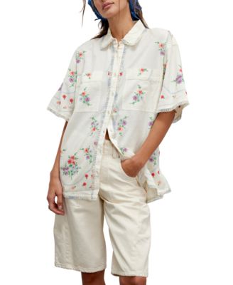 Free People - Women's Emma Embroidered Cotton Linen Button-Front Shirt