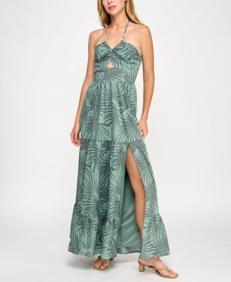 Trixxi - Juniors' Printed Cotton Tiered Halter Maxi Dress