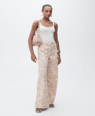 MANGO - Women's Floral-Print Wideleg Jeans
