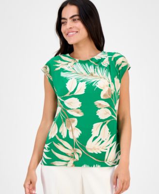 Anne Klein - Petite Printed Extended-Shoulder Asymmetric Top