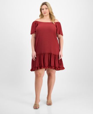 Robbie Bee - Plus Size Off-The-Shoulder Ruffled-Hem Dress