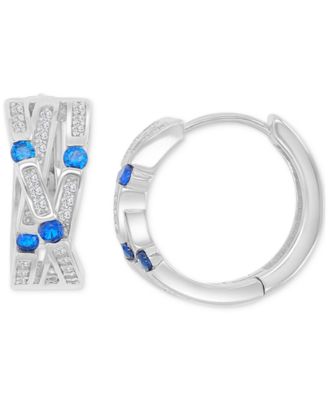 Macy's - Blue Cubic Zirconia Pav&eacute; Three-Row Overlapped Huggie Earrings in Sterling Silver