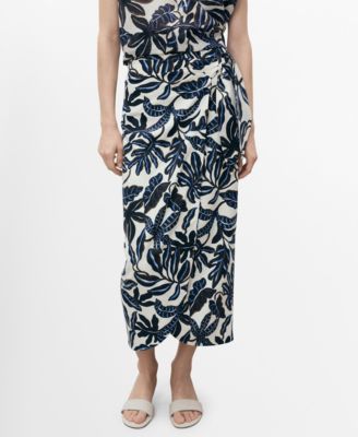 MANGO - Women's Knot Detail Printed Skirt