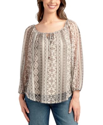 BCX - Juniors' Printed Mesh Peasant Top