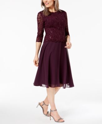 Alex Evenings - Sequined Lace Contrast Dress