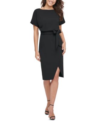 kensie - Belted Blouson Wrap Sheath Dress