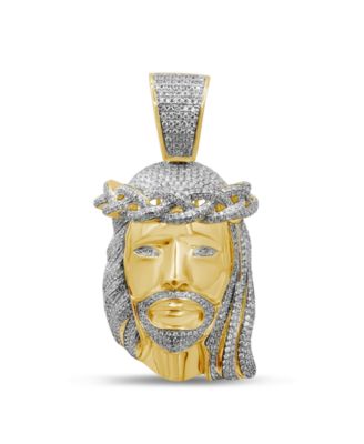Macy's - Men's Diamond (1-1/2 ct. t.w.) Christ Head Pendant in 14K Yellow Gold over Sterling Silver