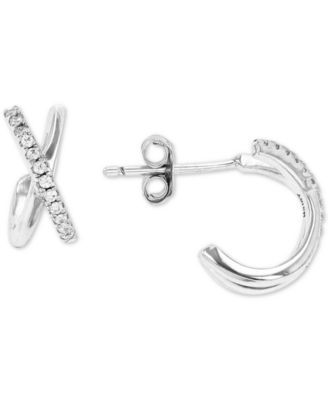 Macy's - Cubic Zirconia Crossover Extra Small Huggie Hoop Earrings, 0.43"