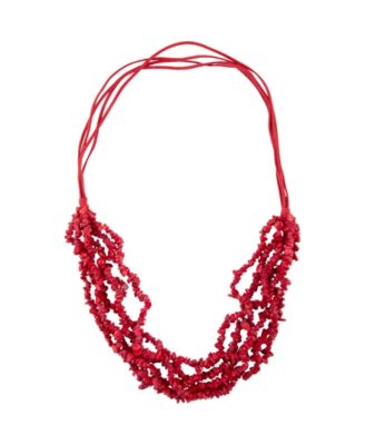 Barse - Gemstone Chip Multi-Row Faux-Leather 30" Statement Necklace