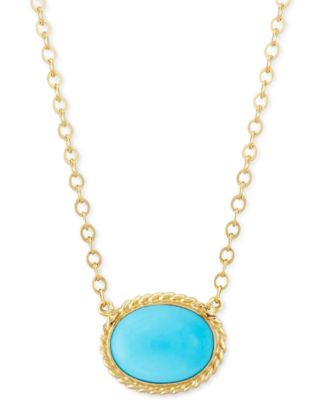 Macy's - Genuine Sleeping Beauty Turquoise Pendant Necklace in 14k Yellow Gold, 18" + 1" extender