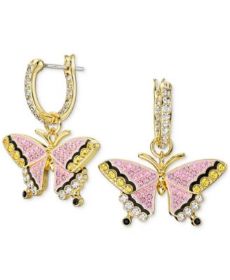 Swarovski - Gold-Tone Multicolor Pav&eacute; Butterfly Charm Hoop Earrings