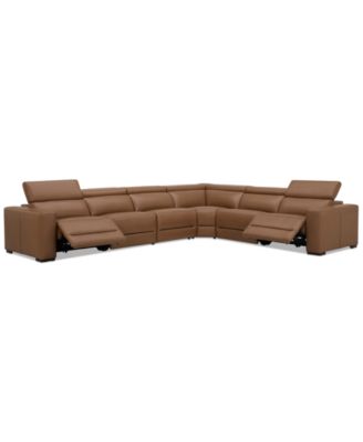 Furniture - Nevio 157" 6-Pc. Leather Sectional with 2 Power Recliners and Headrests