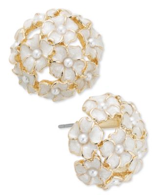 Charter Club - Gold-Tone Imitation Pearl & Epoxy Flower Bouquet Stud Earrings