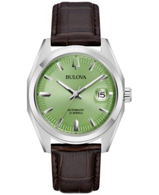 Bulova - Men's Automatic Surveyor Brown Leather Strap Watch 39mm