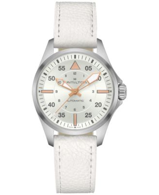 Hamilton - Women's Swiss Automatic Khaki Aviation White Leather Strap Watch 36mm