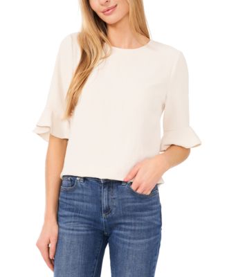 CeCe - Women's Crewneck Ruffled-Cuff Elbow-Sleeve Blouse