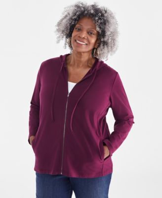 Style & Co - Plus Size Solid Zip-Up Hooded Sweatshirt