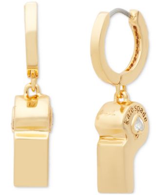 kate spade new york - Gold-Tone Crystal Spade Whistle Charm Hoop Earrings