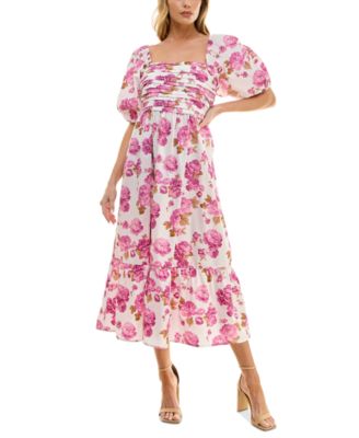 BEAUTY & GRACE - Juniors' Printed Pleat-Front Smocked-Back Dress