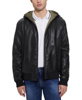 GUESS - Men's Gary Faux Leather Hooded Jacket