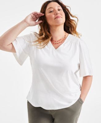 Style & Co - Plus Size Lace-Trim Flutter-Sleeve Top