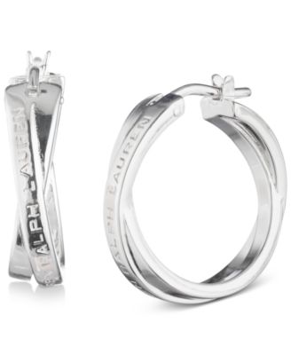 Ralph Lauren - Sterling Silver Small Logo-Etched Intertwined Hoop Earrings, 0.77"