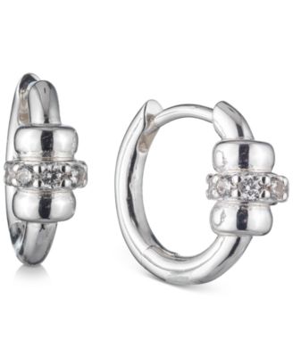 Ralph Lauren - Sterling Silver Small Pav&eacute; Rondelle Bead Hoop Earrings, 0.56"