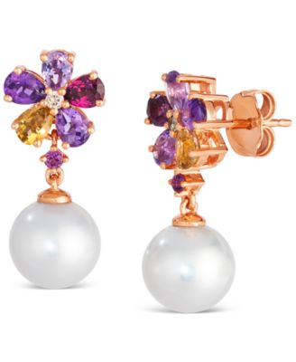 Le Vian - Vanilla Pearl (8mm), Multi-Gemstone (1-1/4 ct. t.w.), & Nude Diamond Accent Flower Drop Earrings in 14k Rose Gold