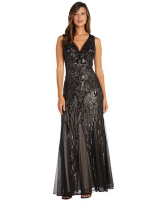R & M Richards - Petite Sequinned-Pattern Evening Gown